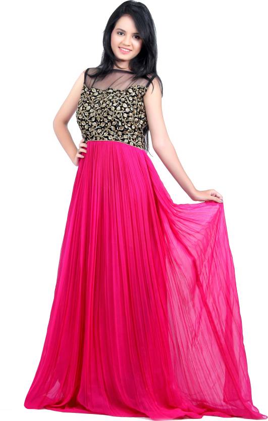 Net Satin Halter Neck White & Pink Color Designer Party Wear Ball Gown at  Rs 7500 in Surat